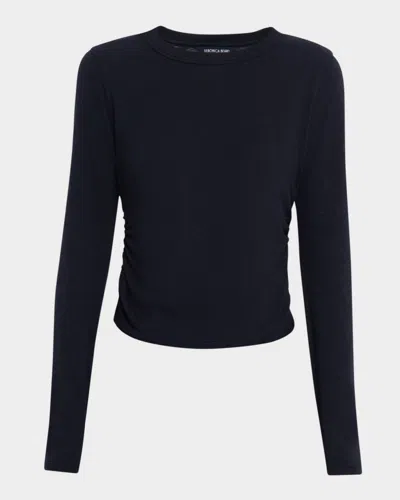 Veronica Beard Kisha Ruched Long-sleeve Tee In Blue