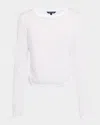 Veronica Beard Mason Gathered Shoulder Baseball Tee In White
