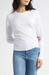Veronica Beard Mason Gathered Shoulder Baseball Tee In White