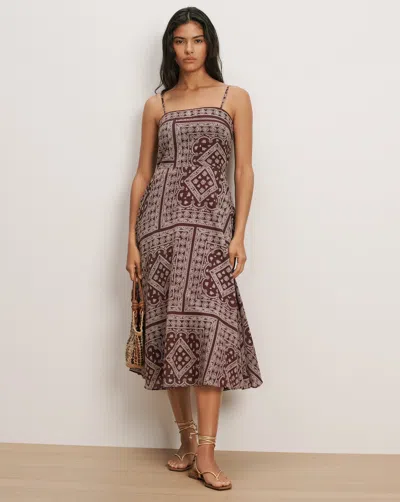 Veronica Beard Kitt Bandana Midi Dress Raisin Dove White In Raisin/dove White