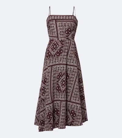 Veronica Beard Kitt Printed Cotton-blend Midi Dress In Burgundy