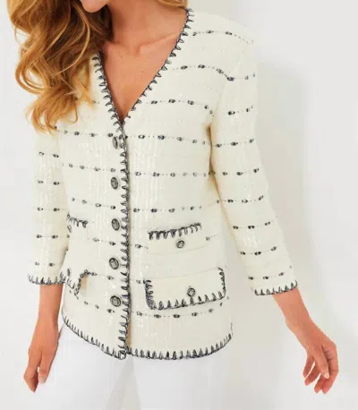 Veronica Beard Knit Jacket With Sequin In Off White With Navy