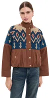 Veronica Beard Knoll Gathered Fair Isle Fleece-trimmed Cotton-twill Jacket In Multi