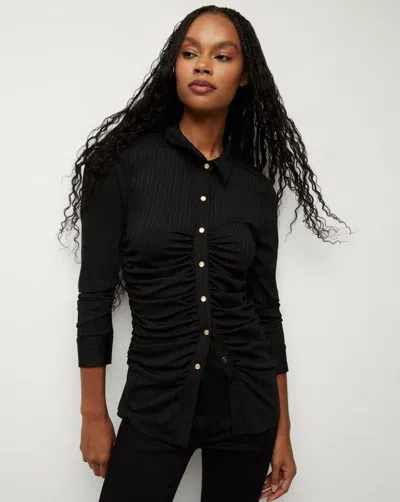 Veronica Beard Koka Ribbed Satin-jersey Shirt In Schwarz