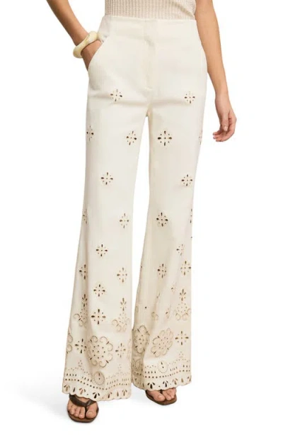Veronica Beard Komi Eyelet Cotton Twill Flared Pants In Neutral