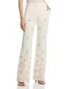 Veronica Beard Komi Embroidered Wide Leg Denim Pants In White