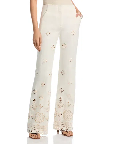 Veronica Beard Komi Eyelet Cotton Twill Flared Pants In Neutral
