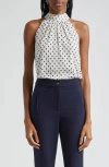 Veronica Beard Kovi Polka-dot Silk-blend Crepe De Chine Top In Ecru/ Navy
