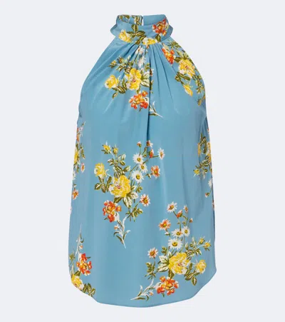 Veronica Beard Kovi Floral Halterneck Silk-blend Top In Blue