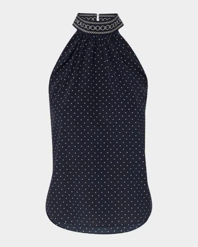 Veronica Beard Kovi Silk High-neck Top In Blue
