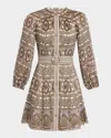 Veronica Beard Kumar Linen Silk Printed Shirt Dress In Stone Khaki Multi