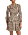 Veronica Beard Kumar Linen Silk Printed Shirt Dress In Stone Khaki