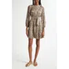 Veronica Beard Kumar Linen Silk Printed Shirt Dress In Stone Khaki Multi