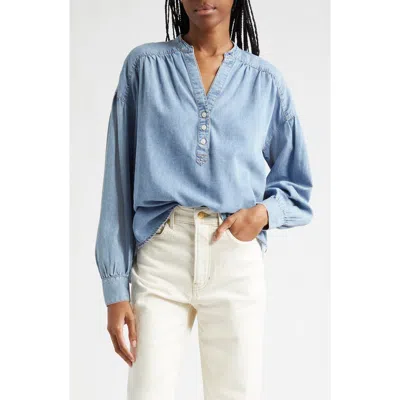 Veronica Beard Kylie Cotton Blend Chambray Shirt In Pebble Stone