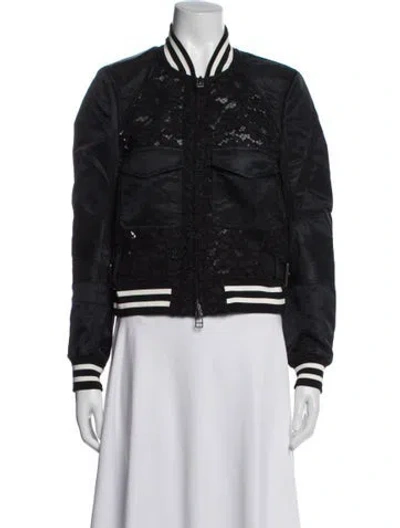 Pre-owned Veronica Beard Lace Pattern Bomber Jacket In Blue