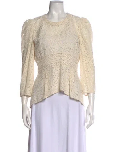 Pre-owned Veronica Beard Lace Pattern Crew Neck Blouse In Neutral