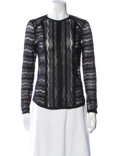 Pre-owned Veronica Beard Lace Pattern Crew Neck Button-up Top In Black