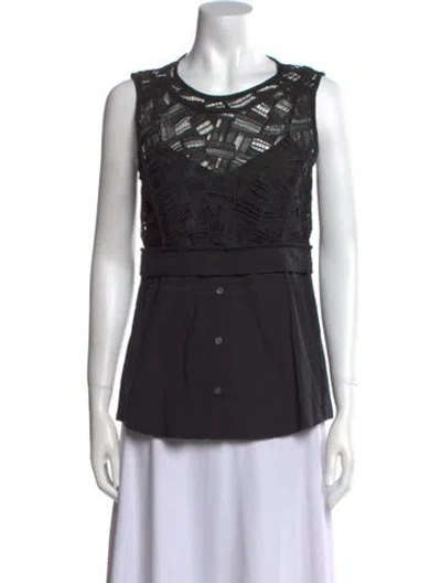 Pre-owned Veronica Beard Lace Pattern Crew Neck Top In Black