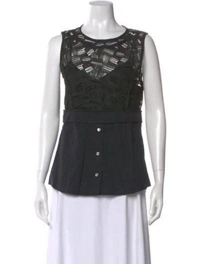 Pre-owned Veronica Beard Lace Pattern Crew Neck Top In Black