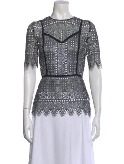 Pre-owned Veronica Beard Lace Pattern Crew Neck Top In Black