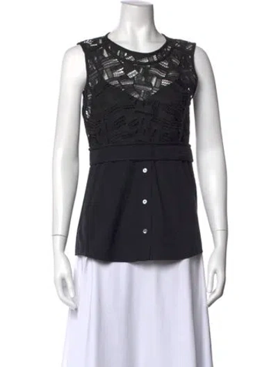 Pre-owned Veronica Beard Lace Pattern Crew Neck Top In Black
