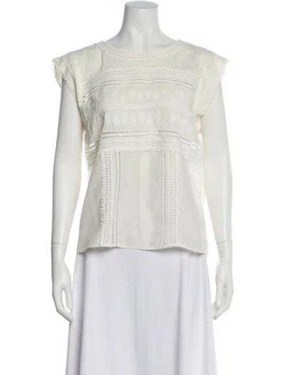 Pre-owned Veronica Beard Lace Pattern Crew Neck Top In White