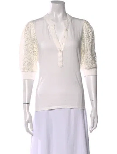 Pre-owned Veronica Beard Lace Pattern Crew Neck Top In White