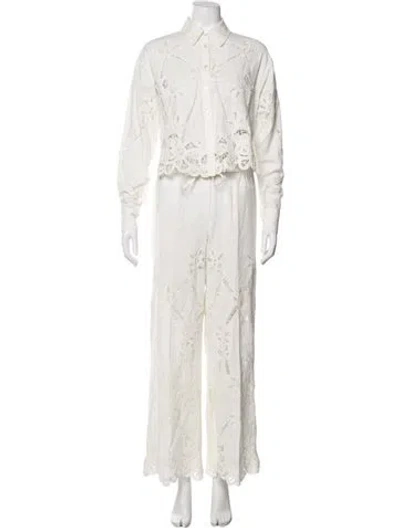 Pre-owned Veronica Beard Lace Pattern Cutout Accent Pant Set In Neutral
