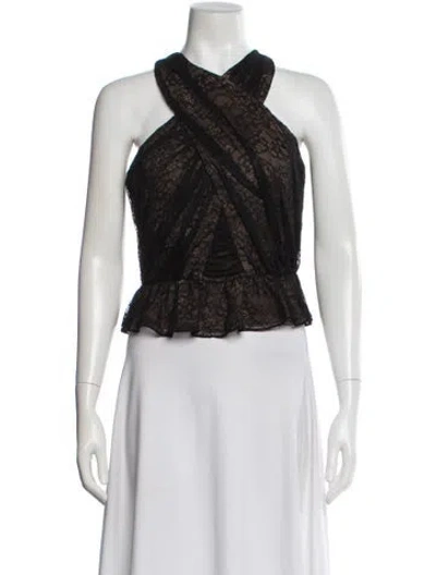 Pre-owned Veronica Beard Lace Pattern Halterneck Top In Black