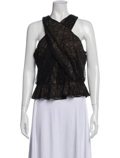 Pre-owned Veronica Beard Lace Pattern Halterneck Top In Black