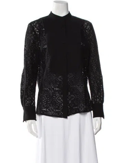 Pre-owned Veronica Beard Lace Pattern Long Sleeve Blouse In Black