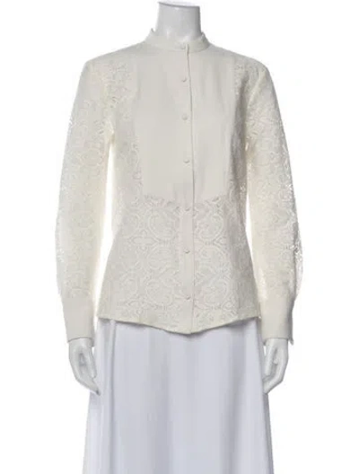 Pre-owned Veronica Beard Lace Pattern Long Sleeve Blouse In Neutral