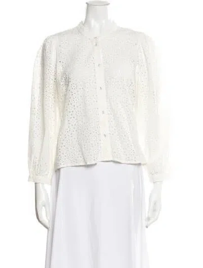 Pre-owned Veronica Beard Lace Pattern Long Sleeve Blouse In White