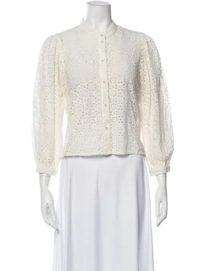 Pre-owned Veronica Beard Lace Pattern Long Sleeve Blouse In White