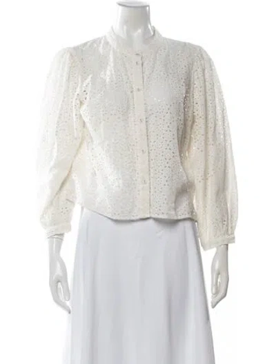 Pre-owned Veronica Beard Lace Pattern Long Sleeve Blouse In White