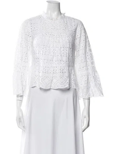 Pre-owned Veronica Beard Lace Pattern Long Sleeve Blouse In White