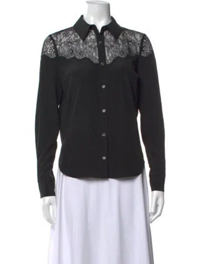 Pre-owned Veronica Beard Lace Pattern Long Sleeve Button-up Top In Black