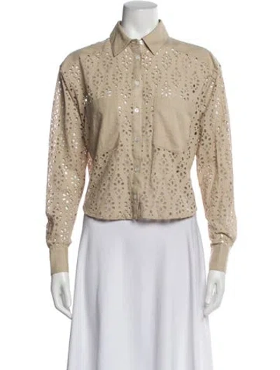 Pre-owned Veronica Beard Lace Pattern Long Sleeve Button-up Top In Neutral