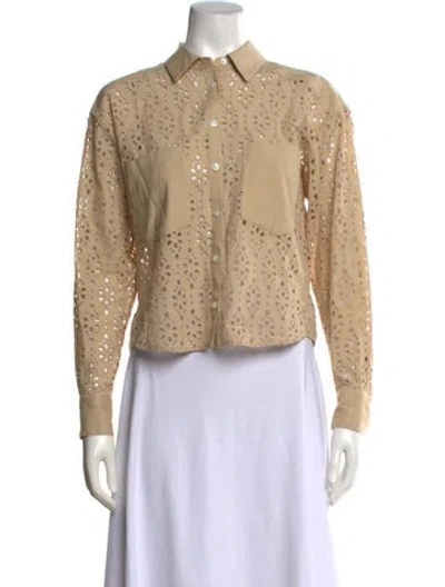 Pre-owned Veronica Beard Lace Pattern Long Sleeve Button-up Top In Neutral