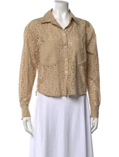 Pre-owned Veronica Beard Lace Pattern Long Sleeve Button-up Top In Neutrals