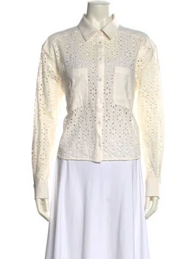 Pre-owned Veronica Beard Lace Pattern Long Sleeve Button-up Top W/ Tags In White