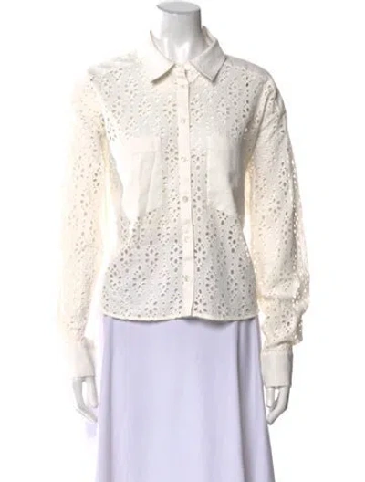 Pre-owned Veronica Beard Lace Pattern Long Sleeve Button-up Top In White