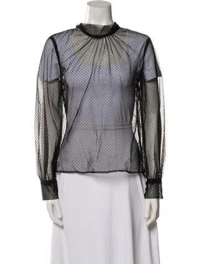 Pre-owned Veronica Beard Lace Pattern Mock Neck Blouse In Blue