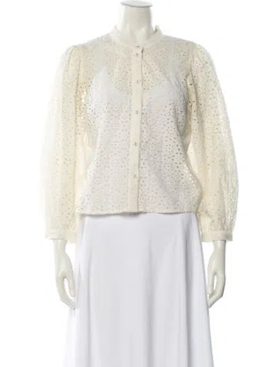 Pre-owned Veronica Beard Lace Pattern Mock Neck Blouse In Neutral