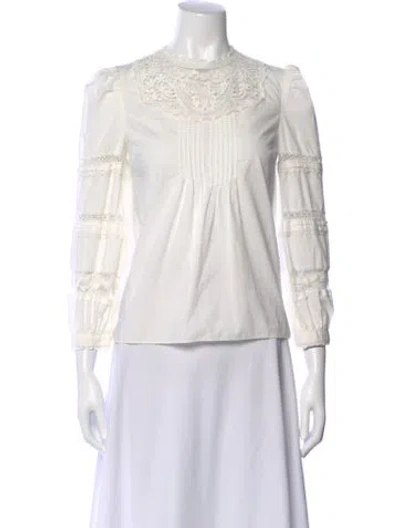 Pre-owned Veronica Beard Lace Pattern Mock Neck Blouse In White