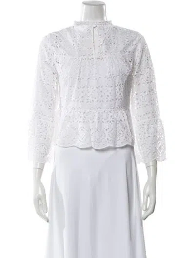 Pre-owned Veronica Beard Lace Pattern Mock Neck Blouse In White