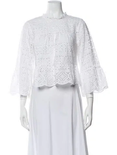 Pre-owned Veronica Beard Lace Pattern Mock Neck Blouse In White