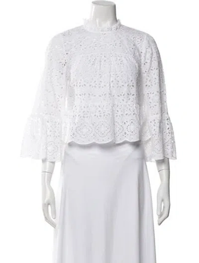 Pre-owned Veronica Beard Lace Pattern Mock Neck Blouse In White