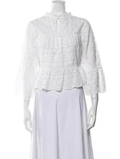 Pre-owned Veronica Beard Lace Pattern Mock Neck Blouse In White