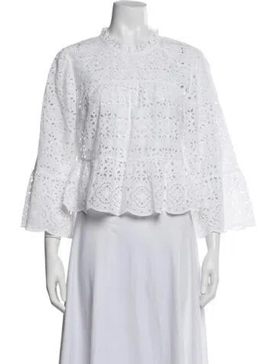 Pre-owned Veronica Beard Lace Pattern Mock Neck Blouse In White